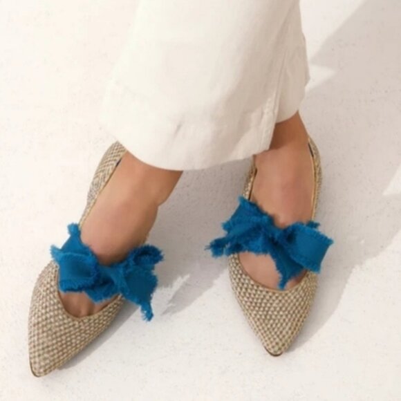 Rothy's Multi Metallic Mary Jane Flats Blue Ribbon Bow Ballet Shoe Pointed Sz 7 - Picture 1 of 9